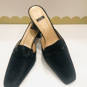Stuart Weitzman Black Square Toe Mules. Size 10